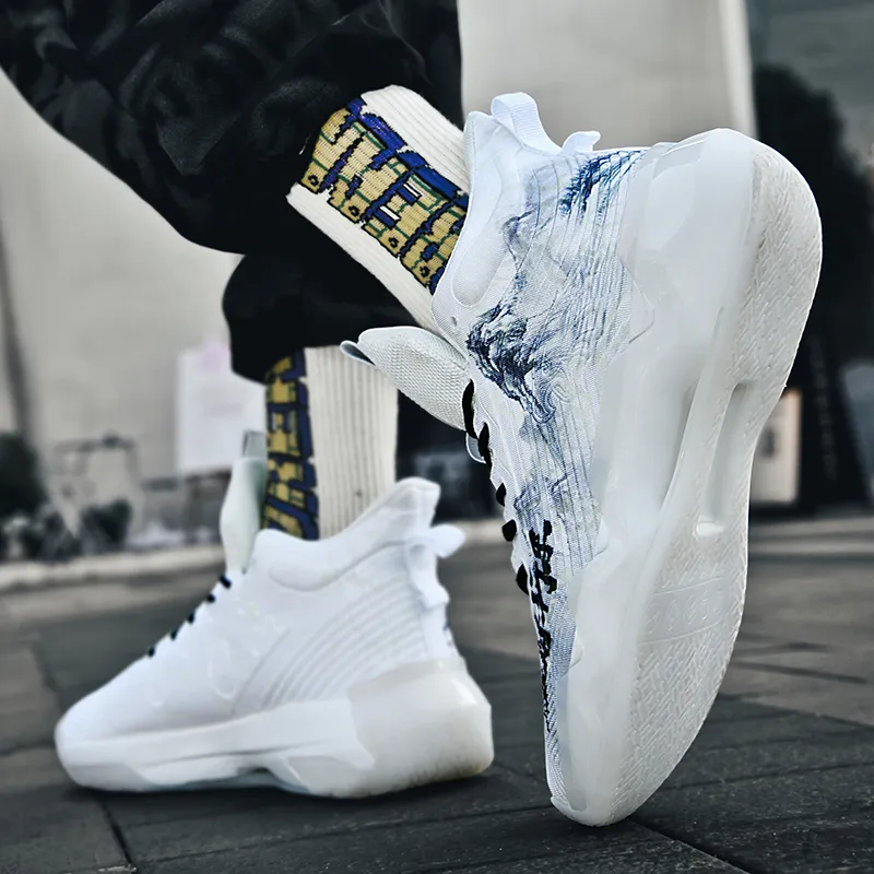 QIUTEXIONG Shock Absorbers With Slip Resistant And Abrasion Resistant Properties Mid Top Basketball Shoes Unisex-1