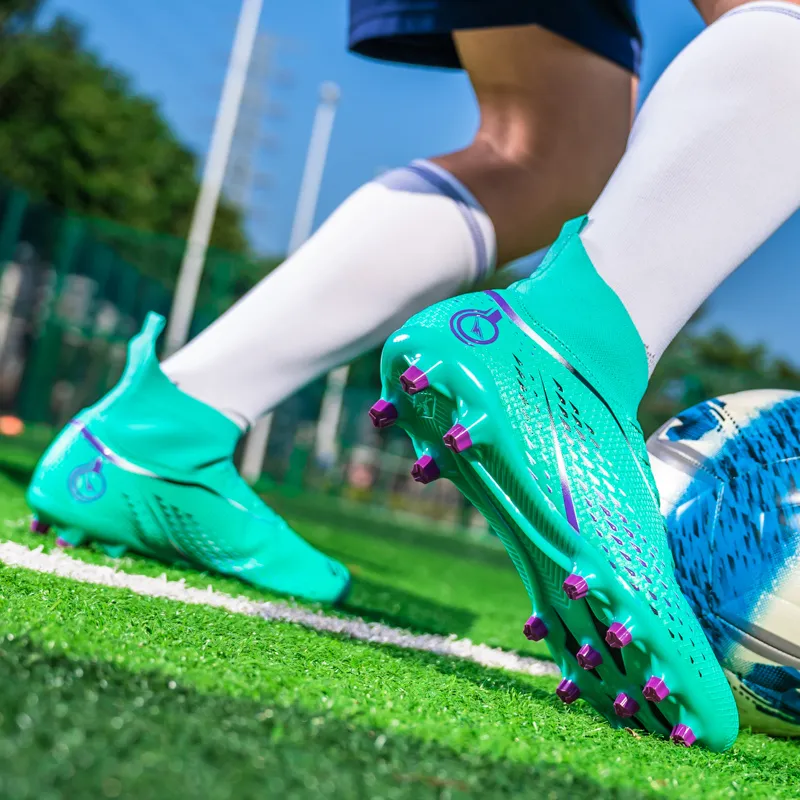 QIUTEXIONG Soccer Shoes Unisex High Top Pink/Green/Yellow-34