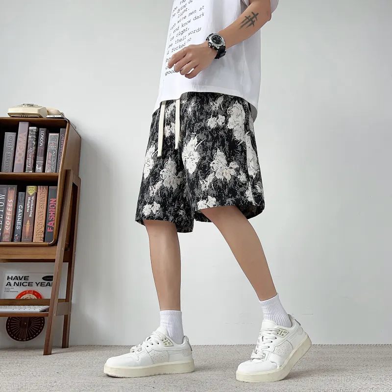 IGOI Denim Shorts Unisex Black Floral-3