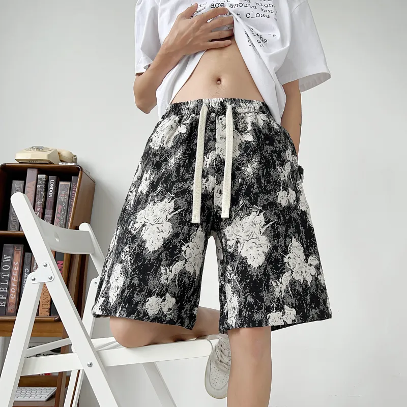IGOI Denim Shorts Unisex Black Floral-5