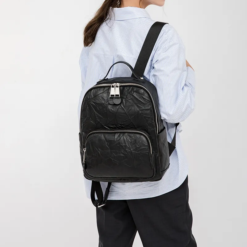 CentarlKatty Polyurethane Synthetic Leather Backpack Regular Black-5