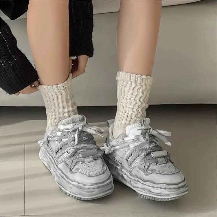 Hip Speed Abrasion Resistant Height Increasing Low Top Casual Shoes Unisex White-1