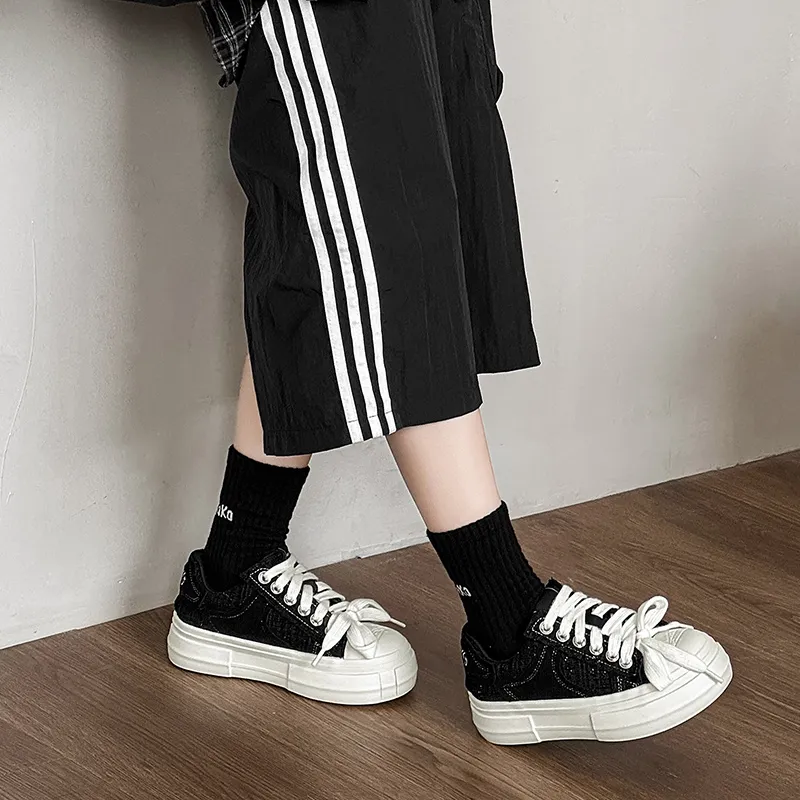 Hip Speed Breathable Abrasion Resistant Height Increasing Low Top Skateboard Shoes Unisex Black-7