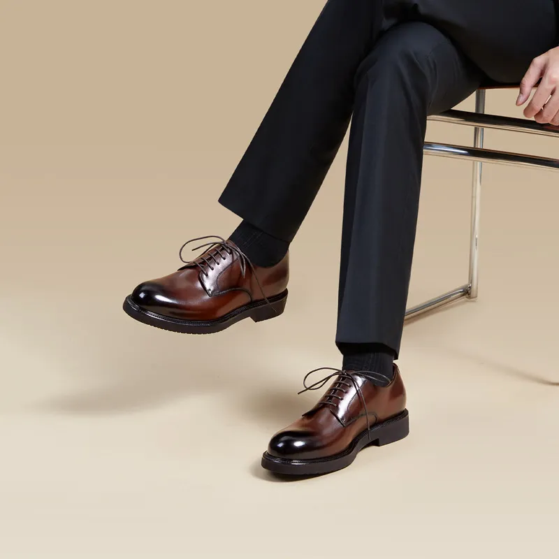 Zuti British Business Formal Derby Shoes Casual Shoes Men's Dark Brown Matte-5