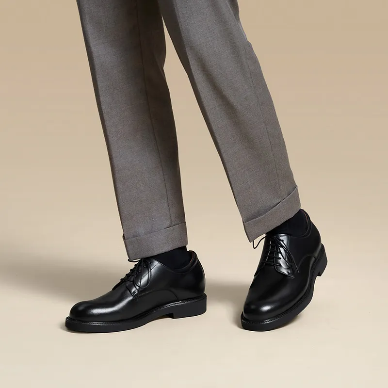Zuti British Business Calfskin Derby Shoes Dress Shoes Men's Black-5