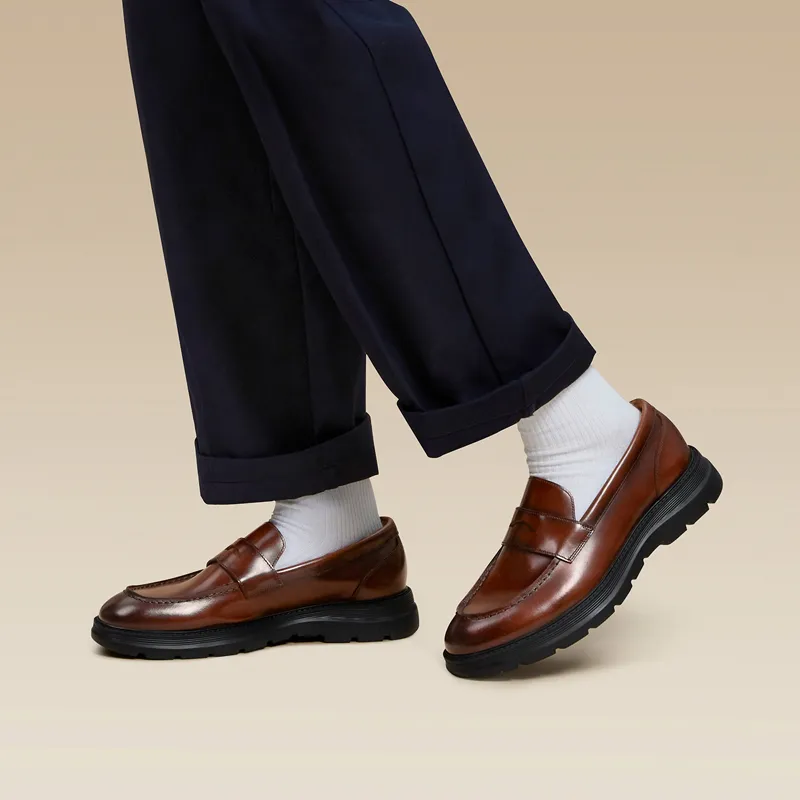 Zuti British Business Penny Loafers Casual Shoes Men's Brown-6