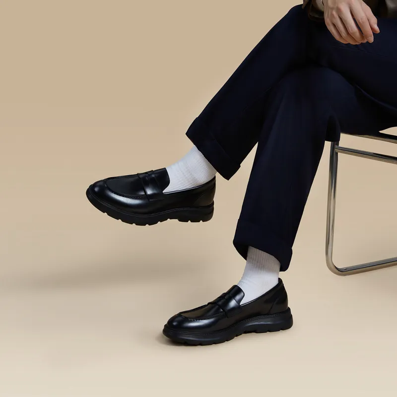 Zuti British Business Slip on Penny Loafers Casual Shoes Men's Black-6