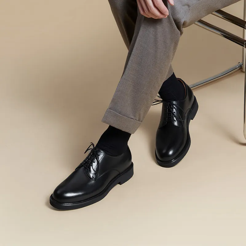Zuti British Business Calfskin Derby Shoes Dress Shoes Men's Black-6