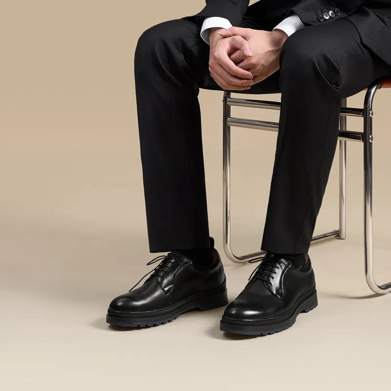 Zuti British Style Calfskin Derby Shoes Dress Shoes Men's Black-6