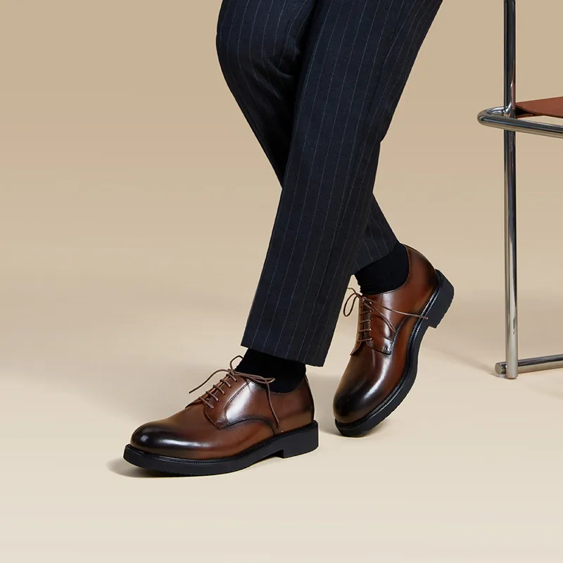 Zuti British Business Formal Derby Shoes Casual Shoes Men's Dark Brown Matte-6