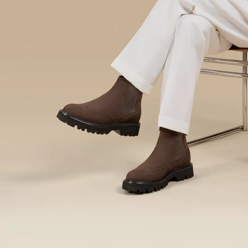 Zuti Short Chelsea Boots 7.5cm Men's Coffee-5