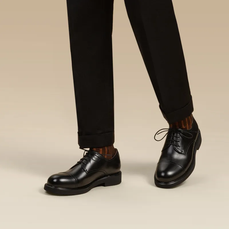 Zuti Business Versatile Calfskin Derby Shoes Dress Shoes Men's Black-5