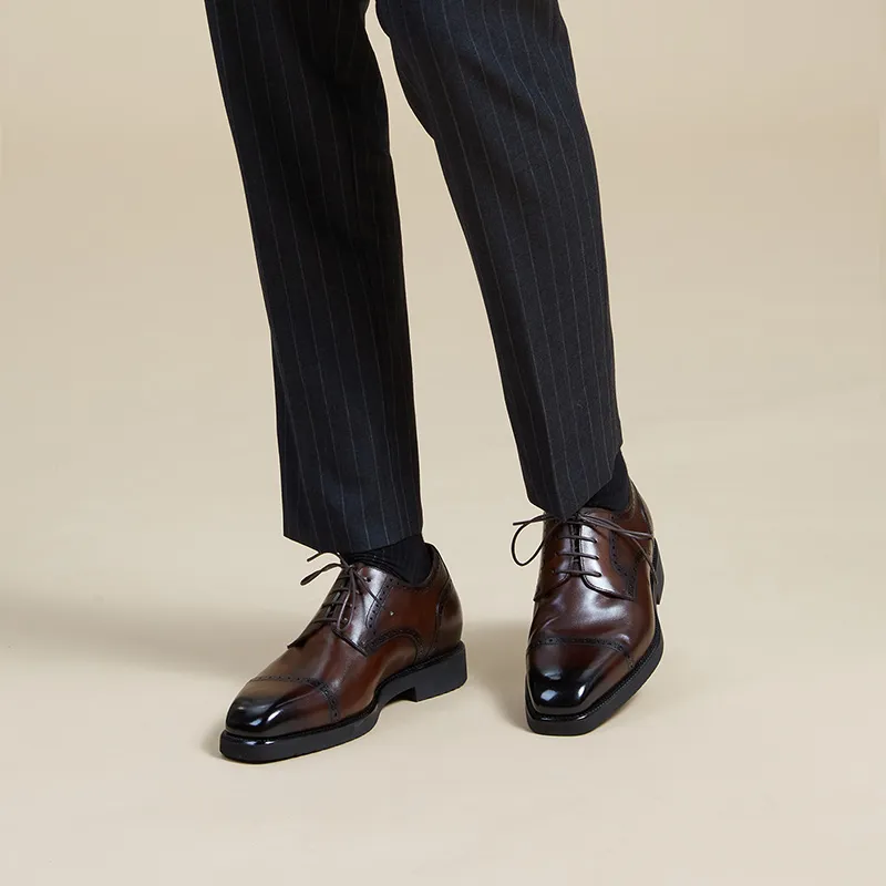 Zuti Brogue Embroidered Calfskin Derby Shoes Dress Shoes Men's Dark Brown Matte-8