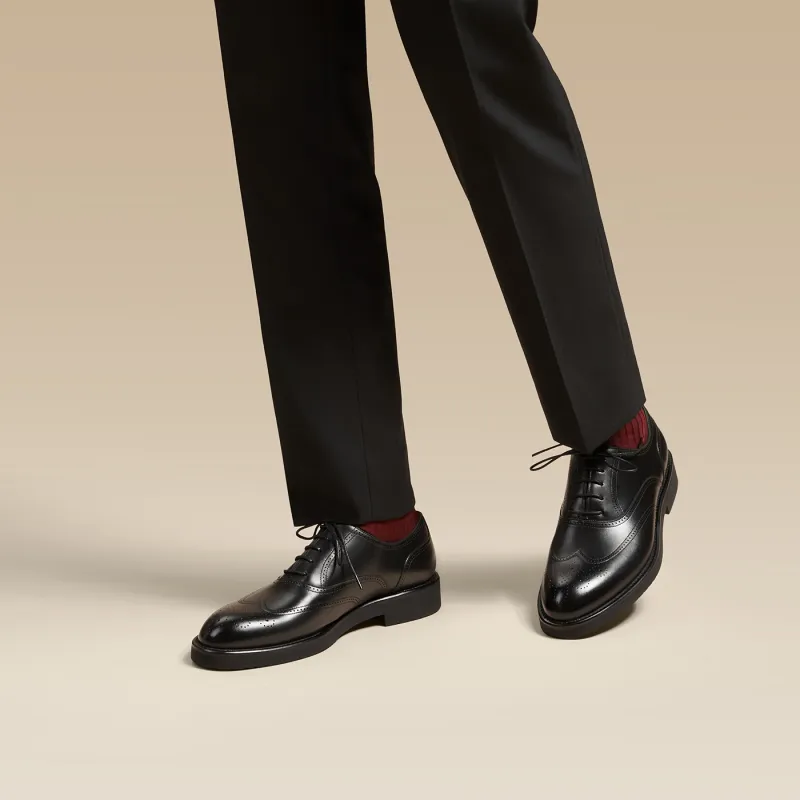 Zuti Broke Embroidered Calfskin Oxford Shoes Dress Shoes Men's Black-5
