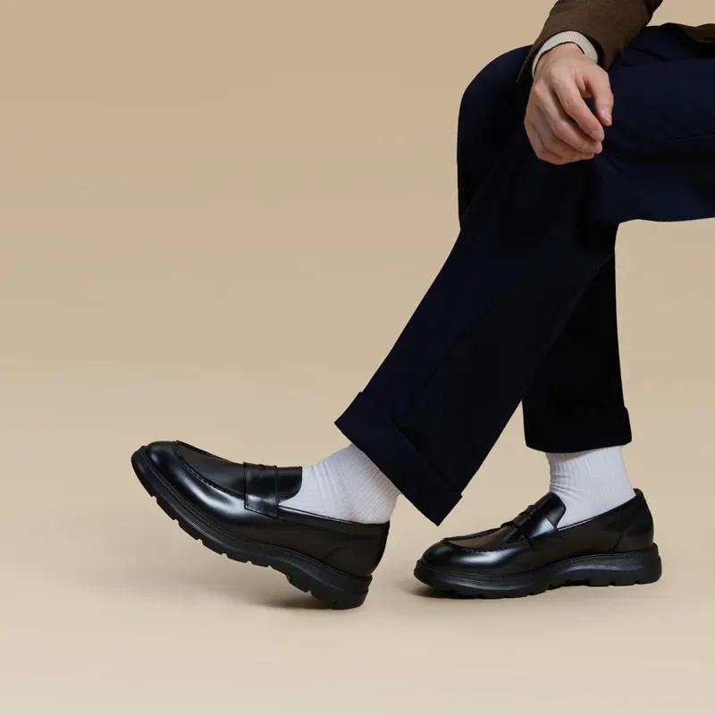 Zuti British Business Slip on Penny Loafers Casual Shoes Men's Black-8