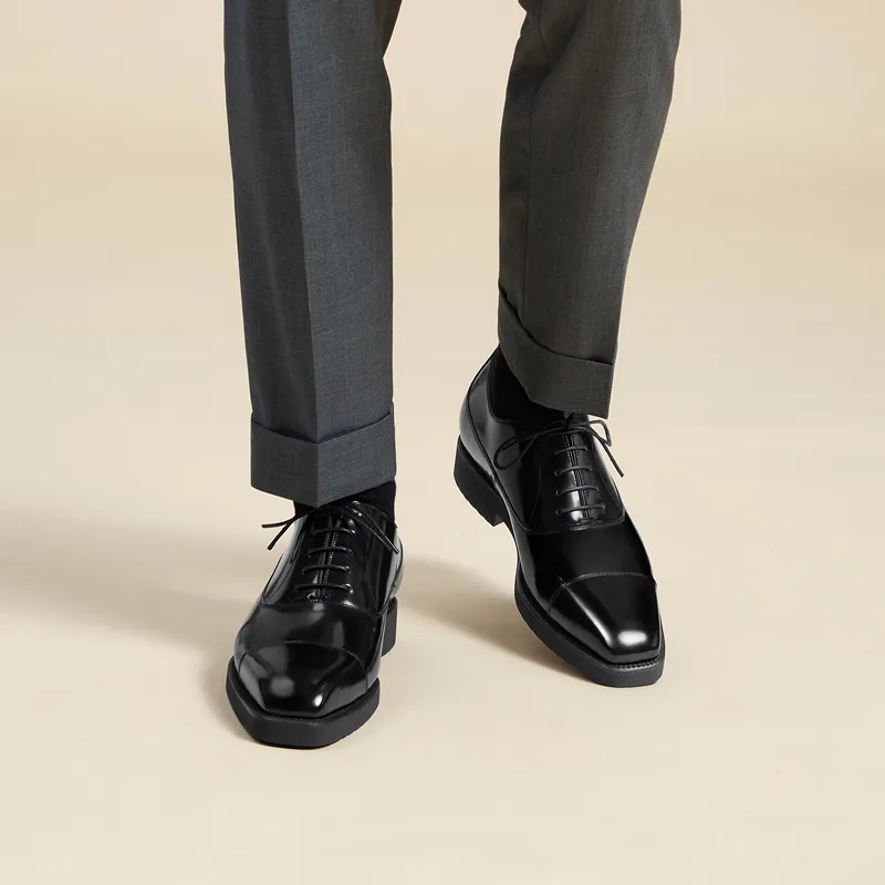Zuti British Business Shiny Oxford Shoes Casual Shoes Men's Black-6