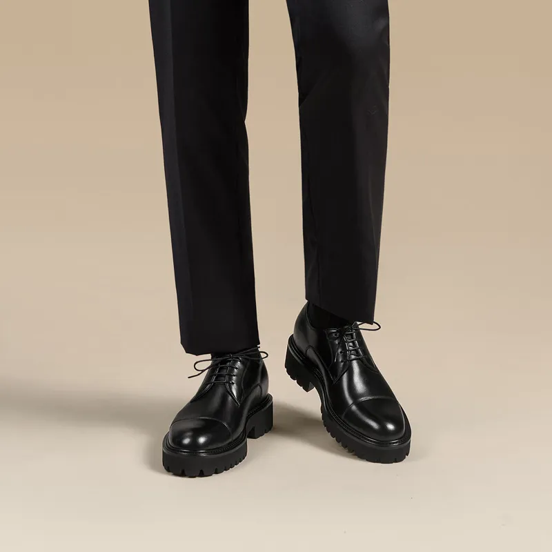 Zuti British Business Brogue Embroidered Derby Shoes Casual Shoes Approx. 7.5cm Men's Black-5