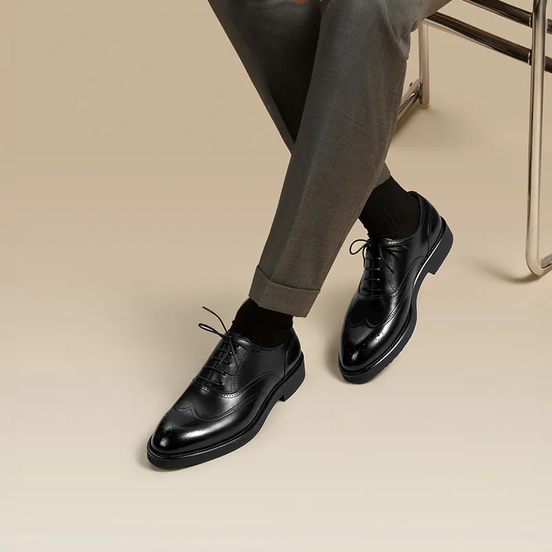 Zuti Broke Embroidered Calfskin Oxford Shoes Dress Shoes Men's Black-7