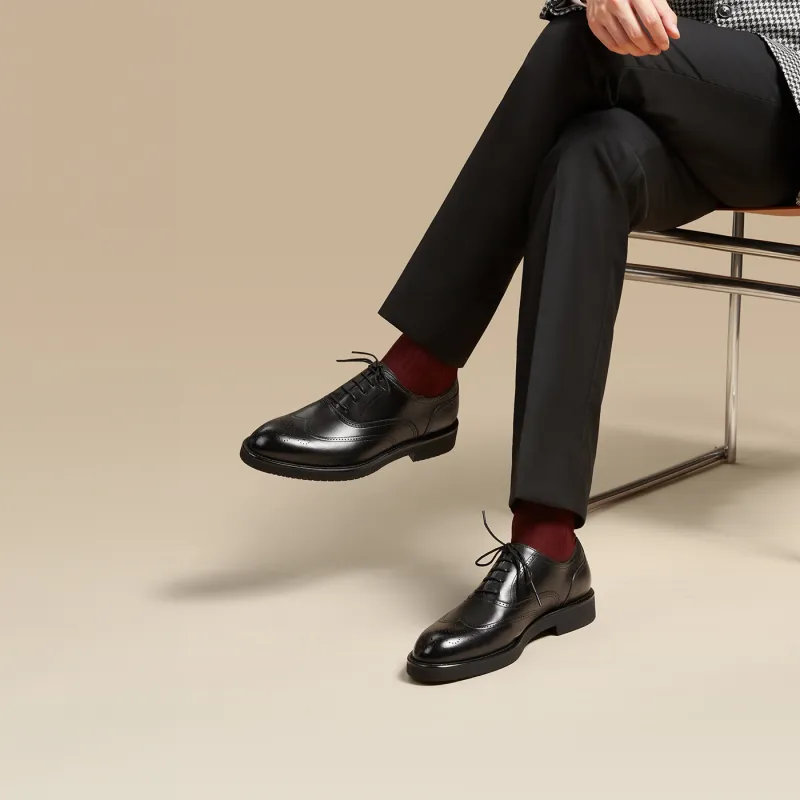 Zuti Broke Embroidered Calfskin Oxford Shoes Dress Shoes Men's Black-6