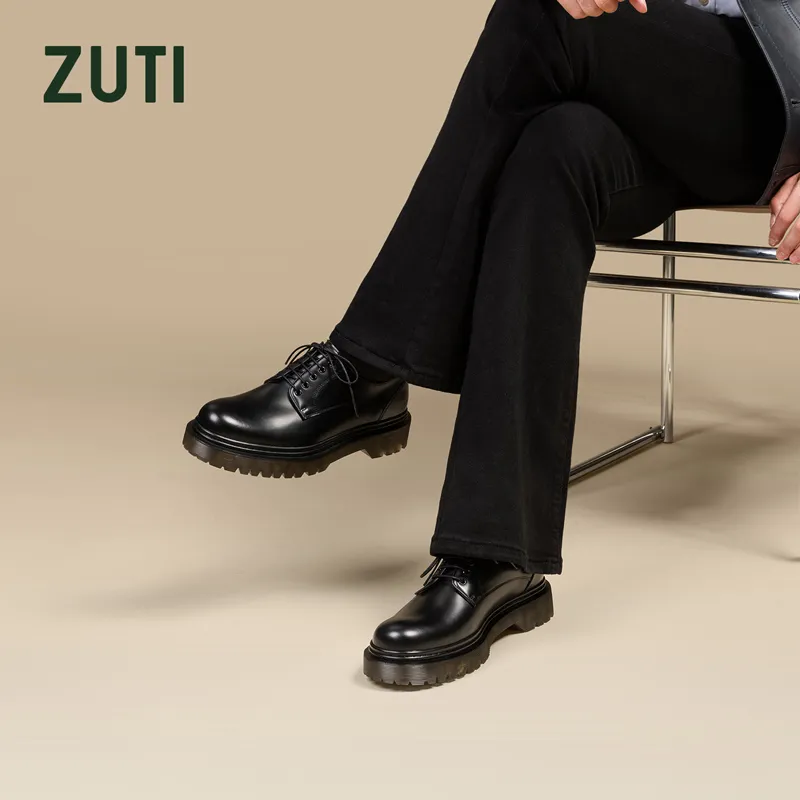 Zuti Cleanfit Shiny Big Head Derby Shoes Casual Shoes Men's Black-6