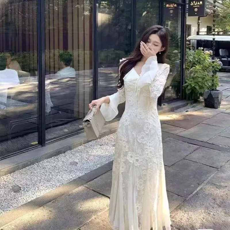 AFGGD Long Sleeved Dress Women's White-3