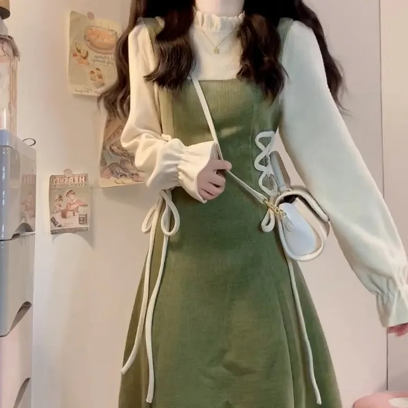 AFGGD Long-Sleeved Dresses Women's Green-5