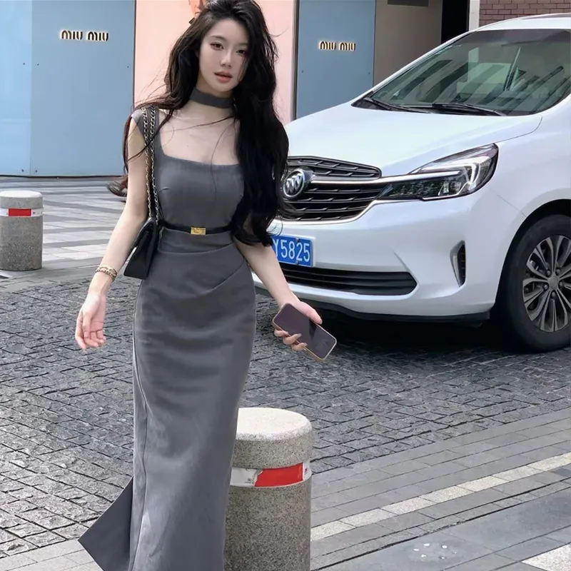 AFGGD Sleeveless Dresses Women's Gray-4