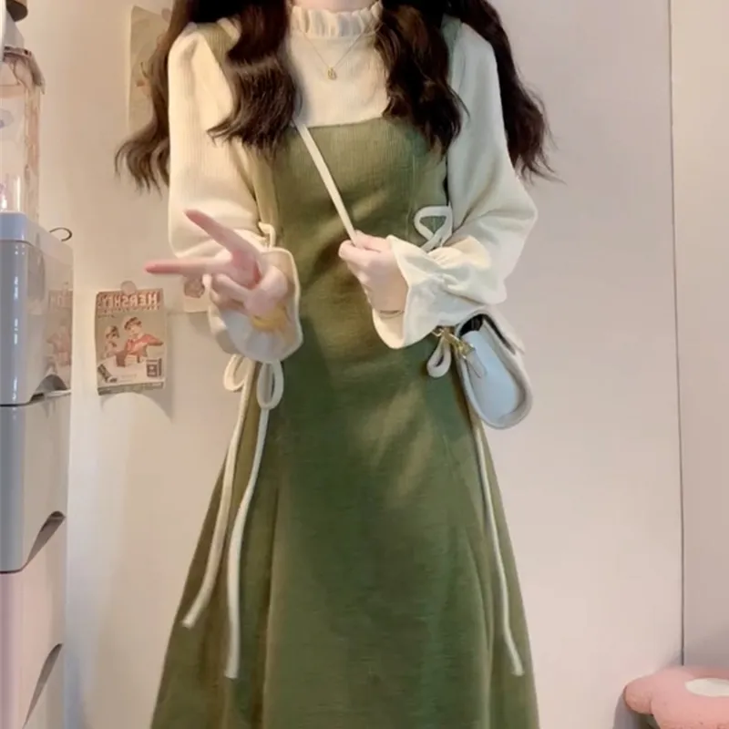 AFGGD Long-Sleeved Dresses Women's Green-4