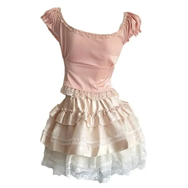 AFGGD Short Sleeved Dress Women's Pink-1