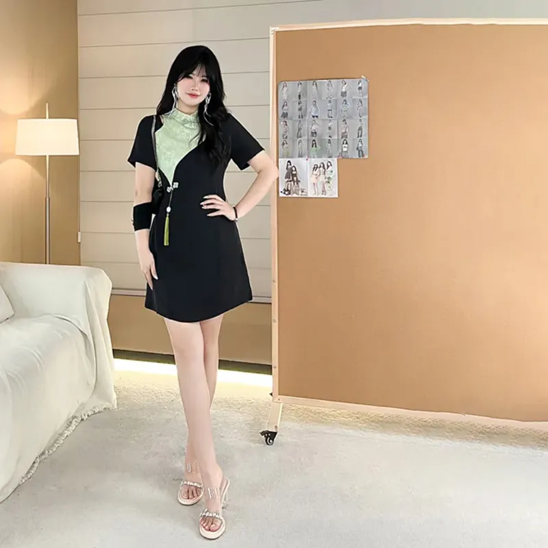 AFGGD Short Sleeved Dress Women's Black-4