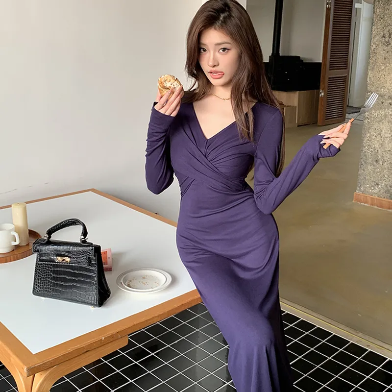 AFGGD Long-Sleeved Dresses Women's Blue-3