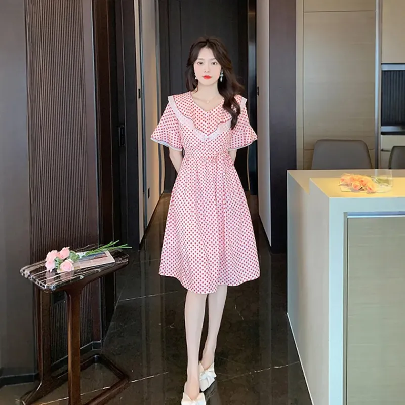AFGGD Short Sleeved Dress Women's Pink-4