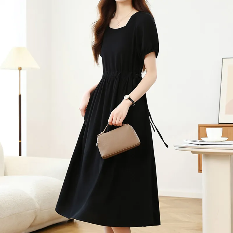 AFGGD Short Sleeved Dress Women's Black-3