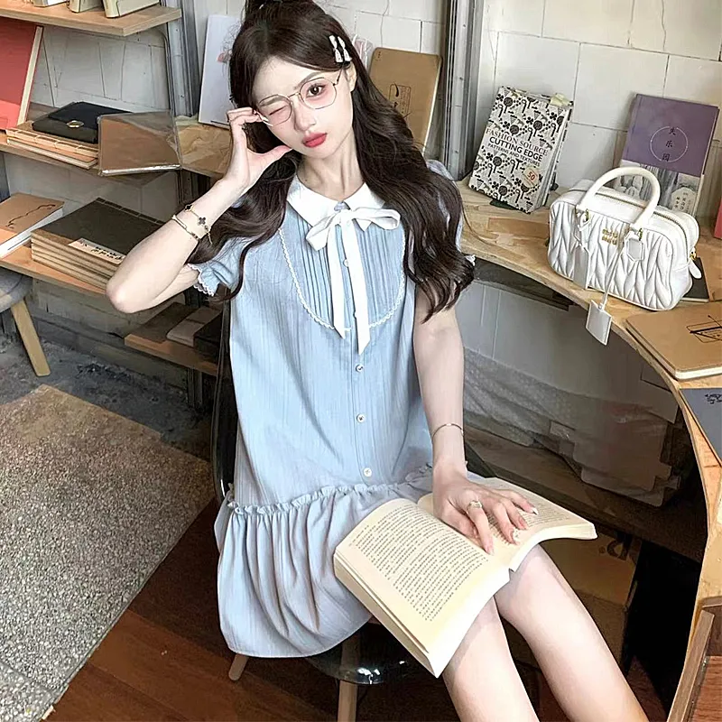 AFGGD Short Sleeved Dresses Women's Blue-2