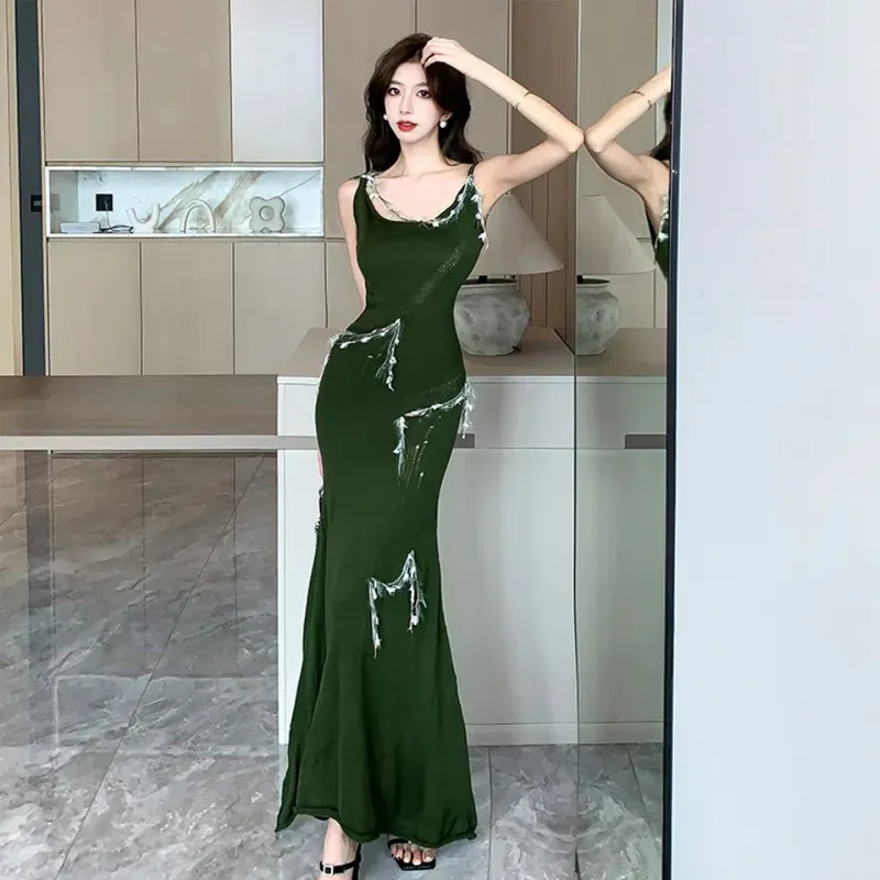 AFGGD Slip Dresses Women's Green-2