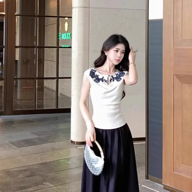 AFGGD Two Piece Skirt Sets Women's Image Color Top+Skirt Clothing Sets-2