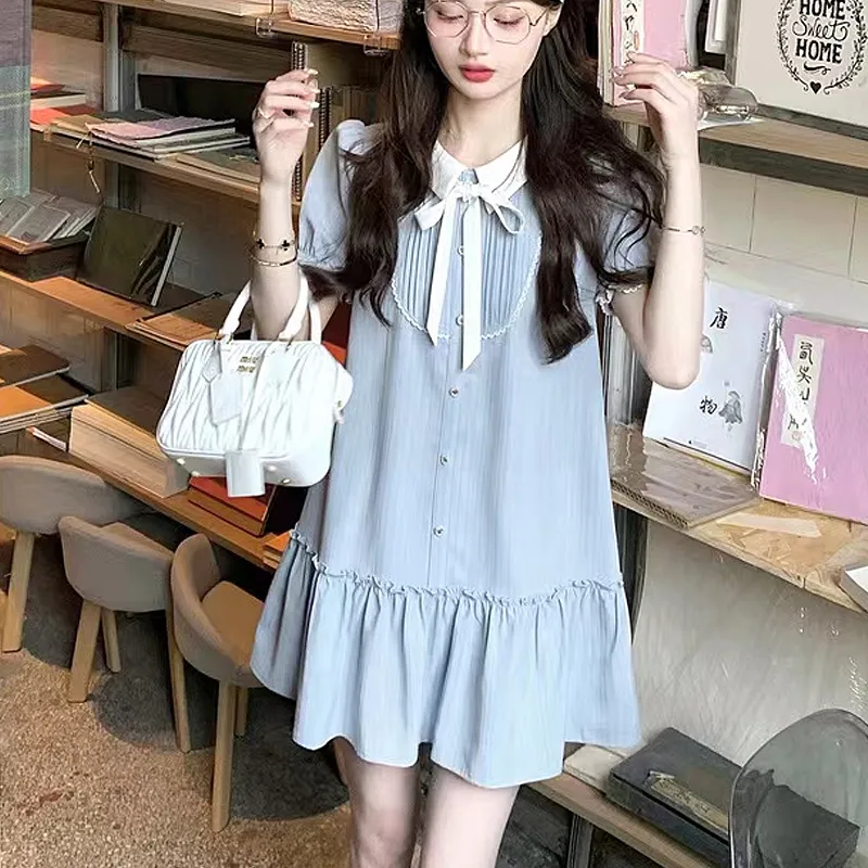 AFGGD Short Sleeved Dresses Women's Blue-3