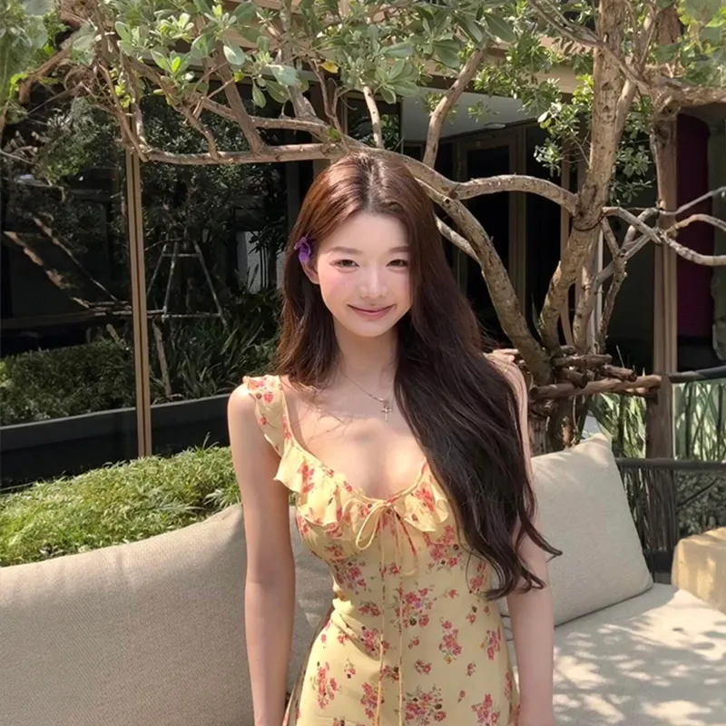 AFGGD Slip Dress Women's Yellow Floral-7