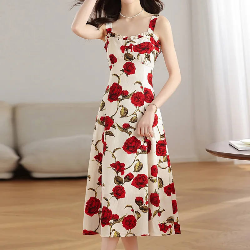 AFGGD Slip Dress Women's Rose Floral-3