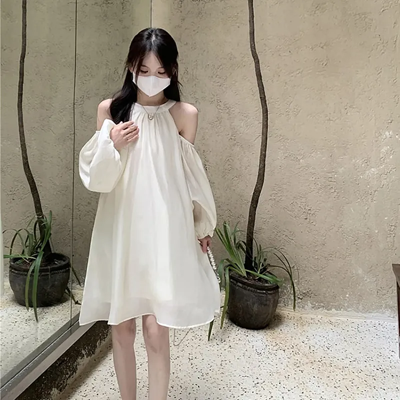 AFGGD Long-Sleeved Dresses Women's White-5