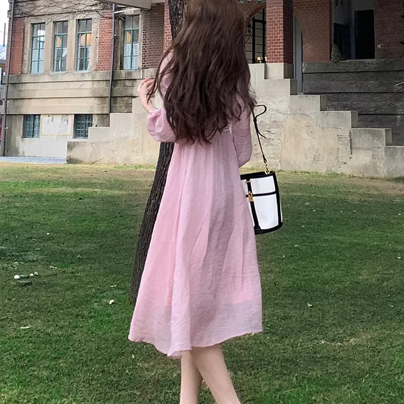 AFGGD Long Sleeved Dresses Women's Pink-2
