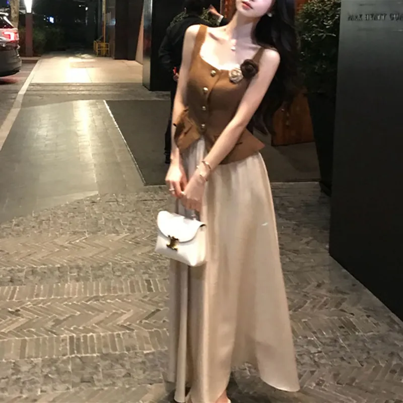 AFGGD Two Piece Skirt Sets Women's Coffee+Khaki-4