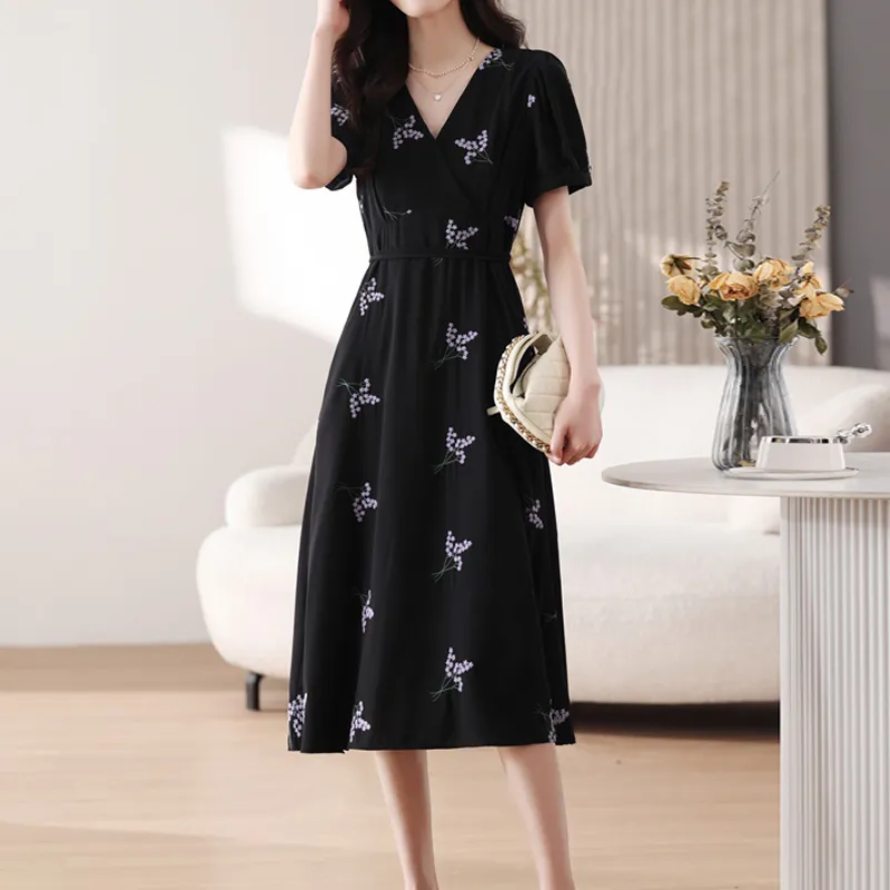 AFGGD Short Sleeved Dress Women's Black-5
