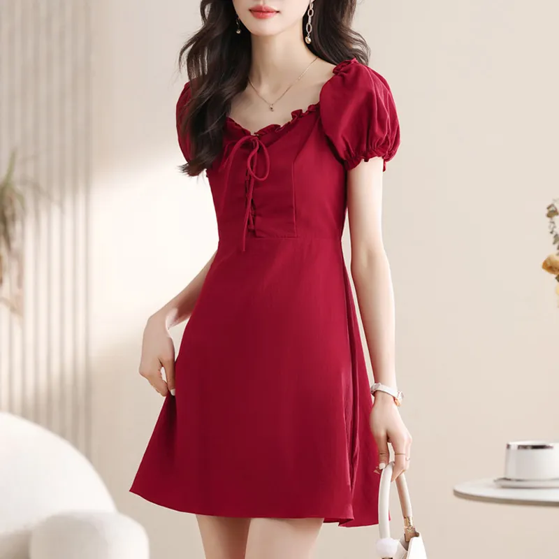 AFGGD Short Sleeved Dress Women's Red-4