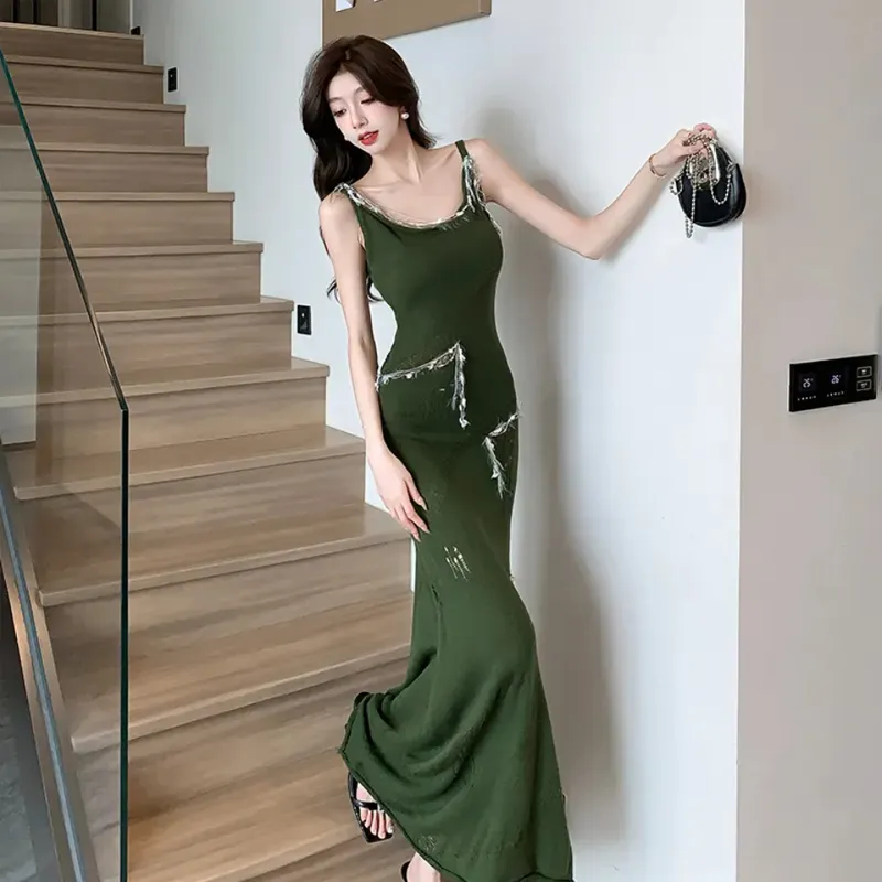 AFGGD Slip Dresses Women's Green-4