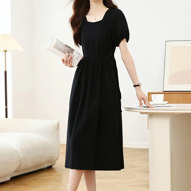 AFGGD Short Sleeved Dress Women's Black-5