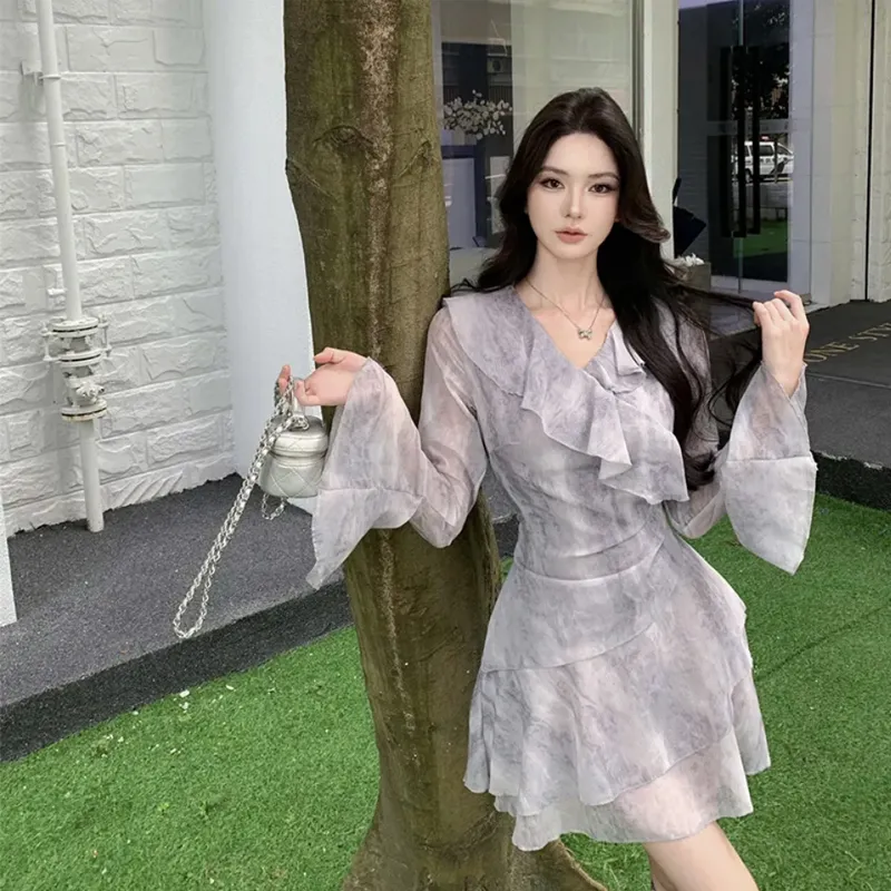 AFGGD Long-Sleeved Dresses Women's Gray-2