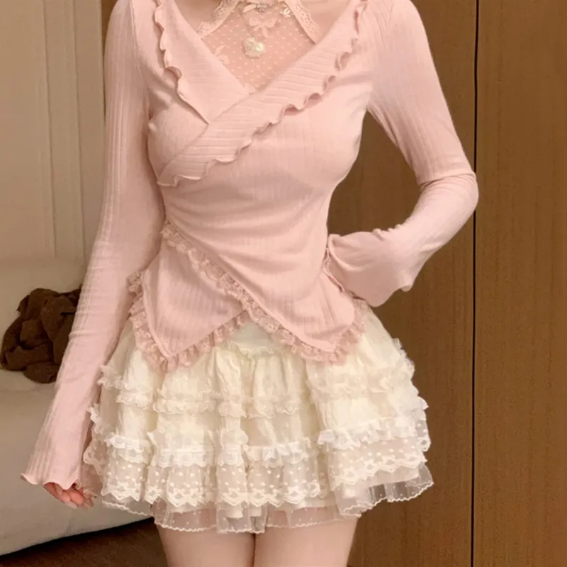 AFGGD Skirt Set Women's Pink+White-3