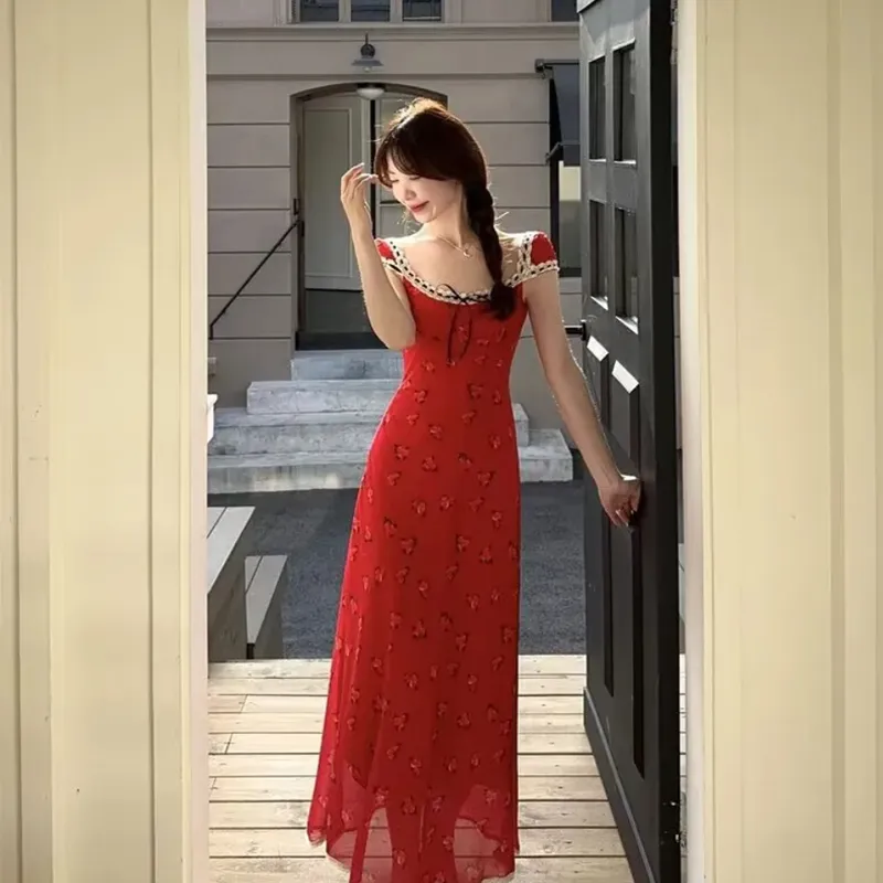 AFGGD Short Sleeved Dress Women's Red-3