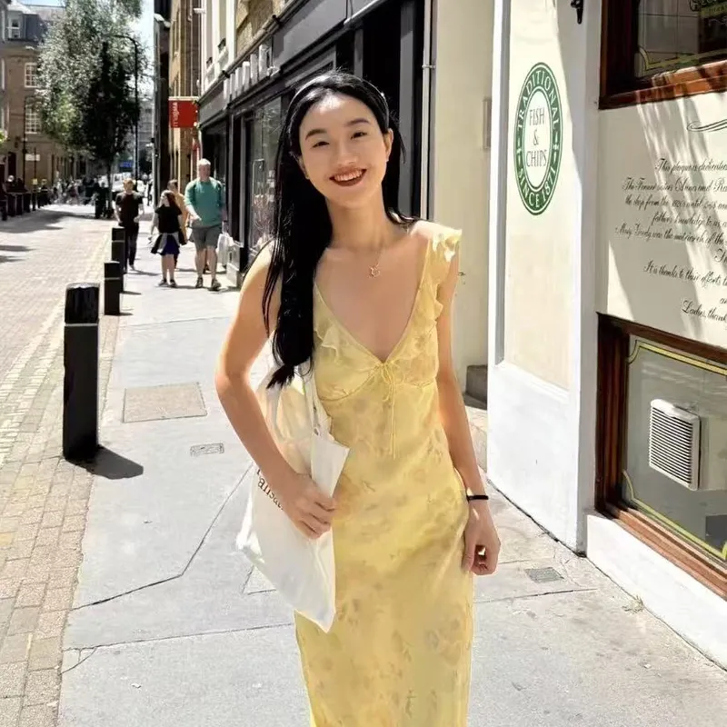AFGGD Slip Dresses Women's Yellow-2